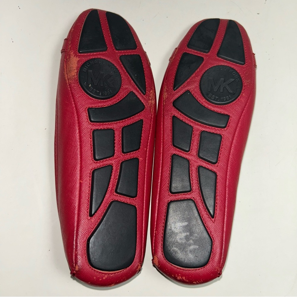 Michael Kors Fulton MK Gold Logo Red Saffiano Leather Slip On Ballet Flat - Picture 11 of 13